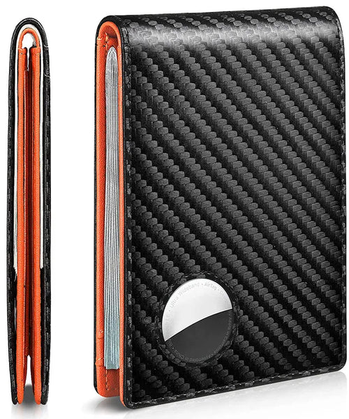 Carbon Fiber Leather Men Airtag Wallet